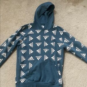 Adidas Men's Teal Hoodie with Logo Pattern